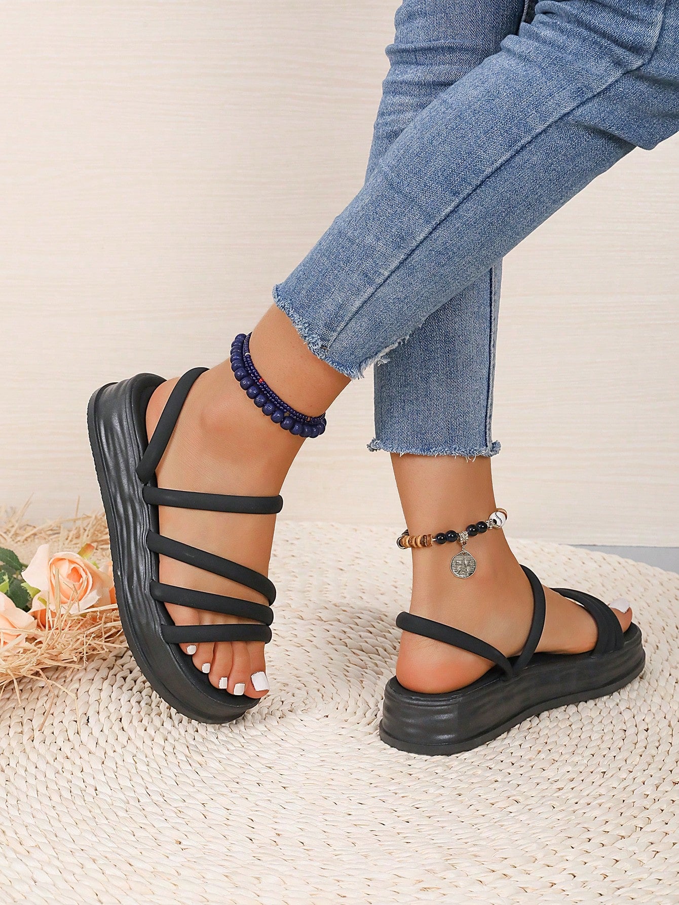 LocalWomen women’s flatform slide sandals with criss cross straps, open toe design, low heel, and flat sole