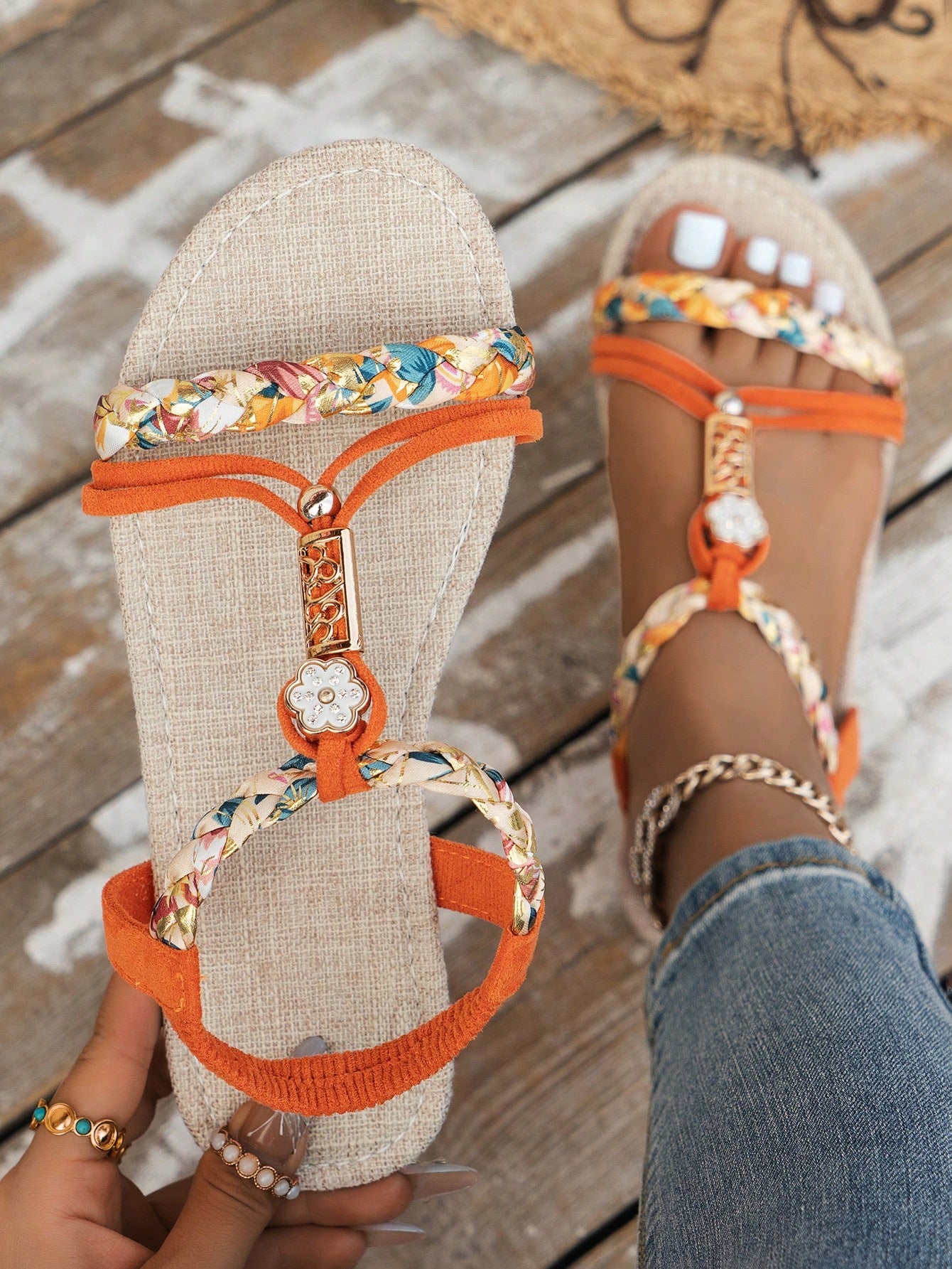 Women’s woven flat slingback sandals with braided straps and open toe design, boho-style beach and vacation footwear with a flat sole