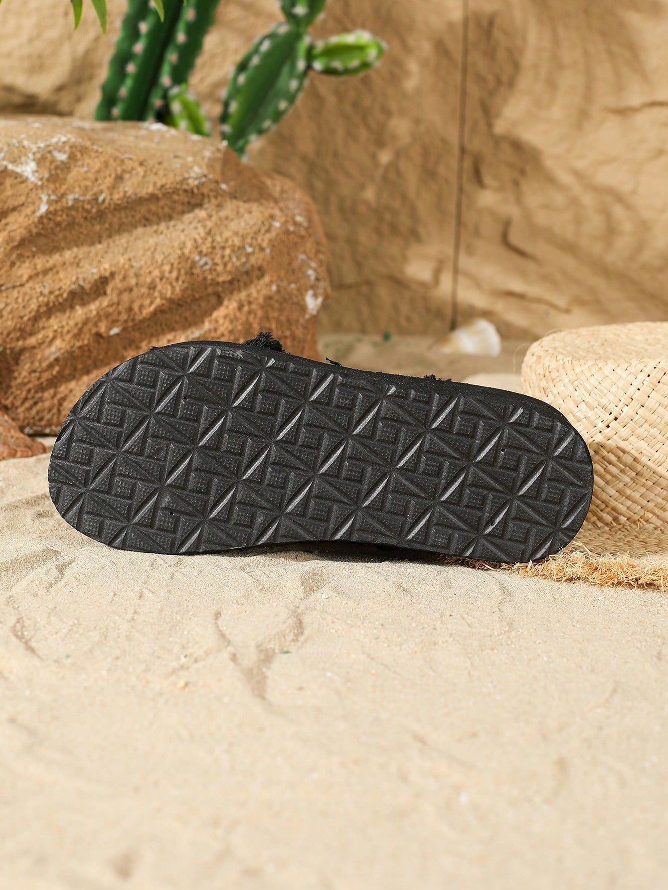 Women's beige slip-on platform wedge slide sandals with open toe, tassel and ruffle details, rope-pattern styling, and mid heel.