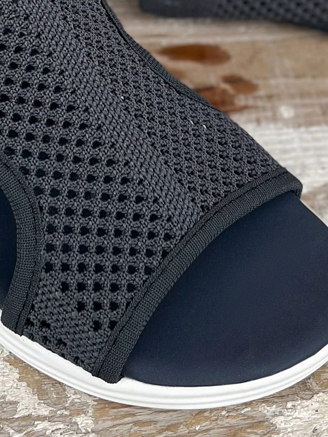 Plus size women's slip-on wedge slide sandals with open toe, low platform heel, and breathable cutout fabric upper, shown as a casual outdoor style sandal.