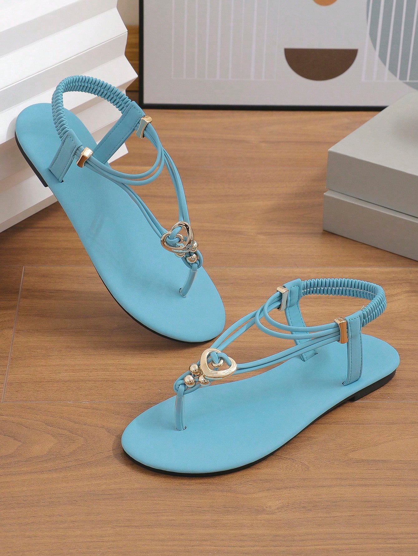 Women's slip-on flat gladiator sandals with beaded detail and toe post design