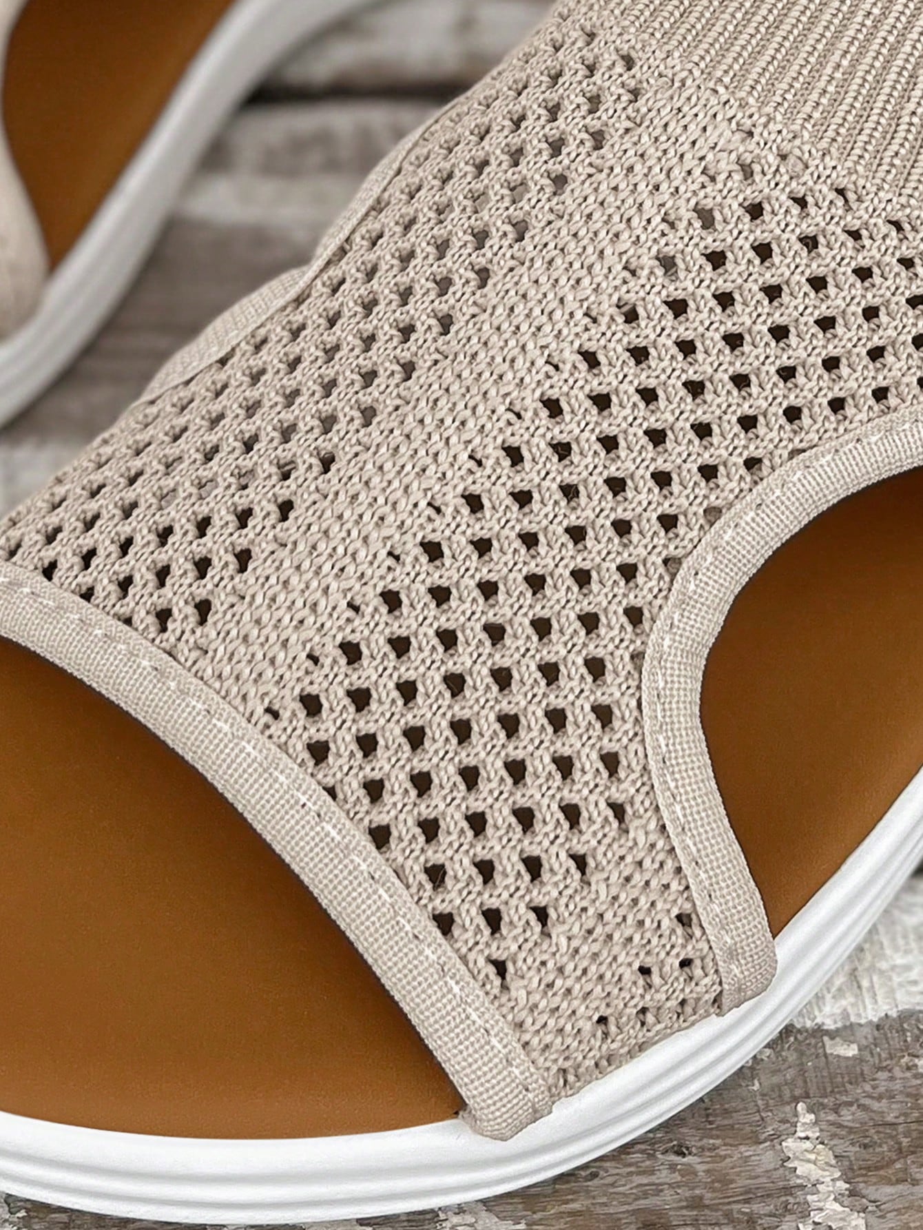 Plus size women's slip-on wedge slide sandals with open toe, low platform heel, and breathable cutout fabric upper, shown as a casual outdoor style sandal.
