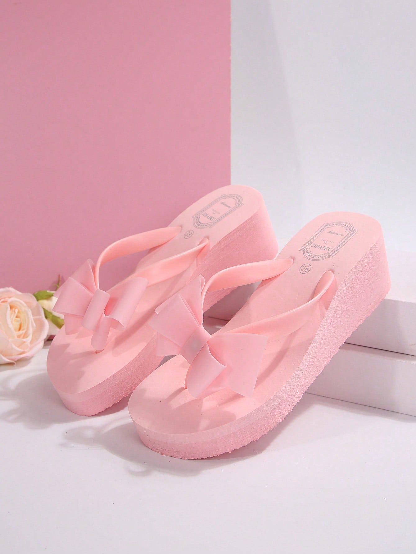 Women's casual platform wedge slide sandals with floral decor and a thick sole, designed for outdoor summer wear.