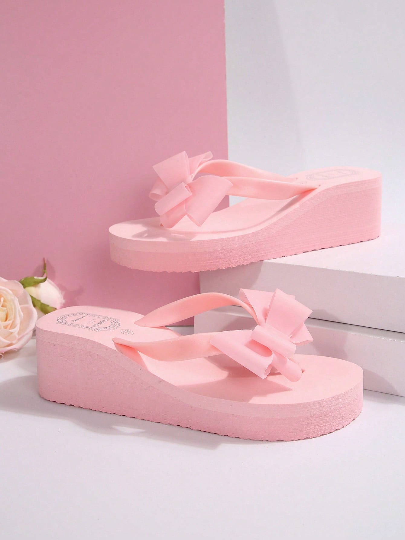 Women's casual platform wedge slide sandals with floral decor and a thick sole, designed for outdoor summer wear.