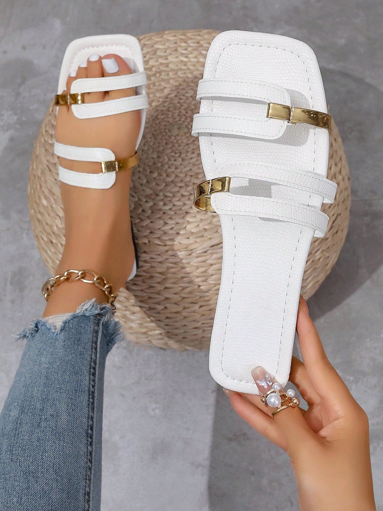 Women's yellow open-toe flat slide sandals featuring a cut-out design and textured plain pattern for casual beach and daily wear.
