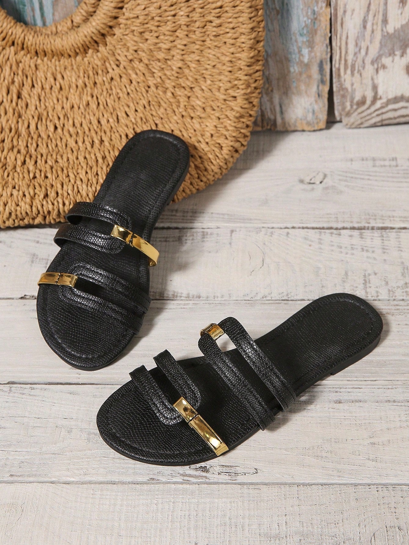 Women's yellow open-toe flat slide sandals featuring a cut-out design and textured plain pattern for casual beach and daily wear.