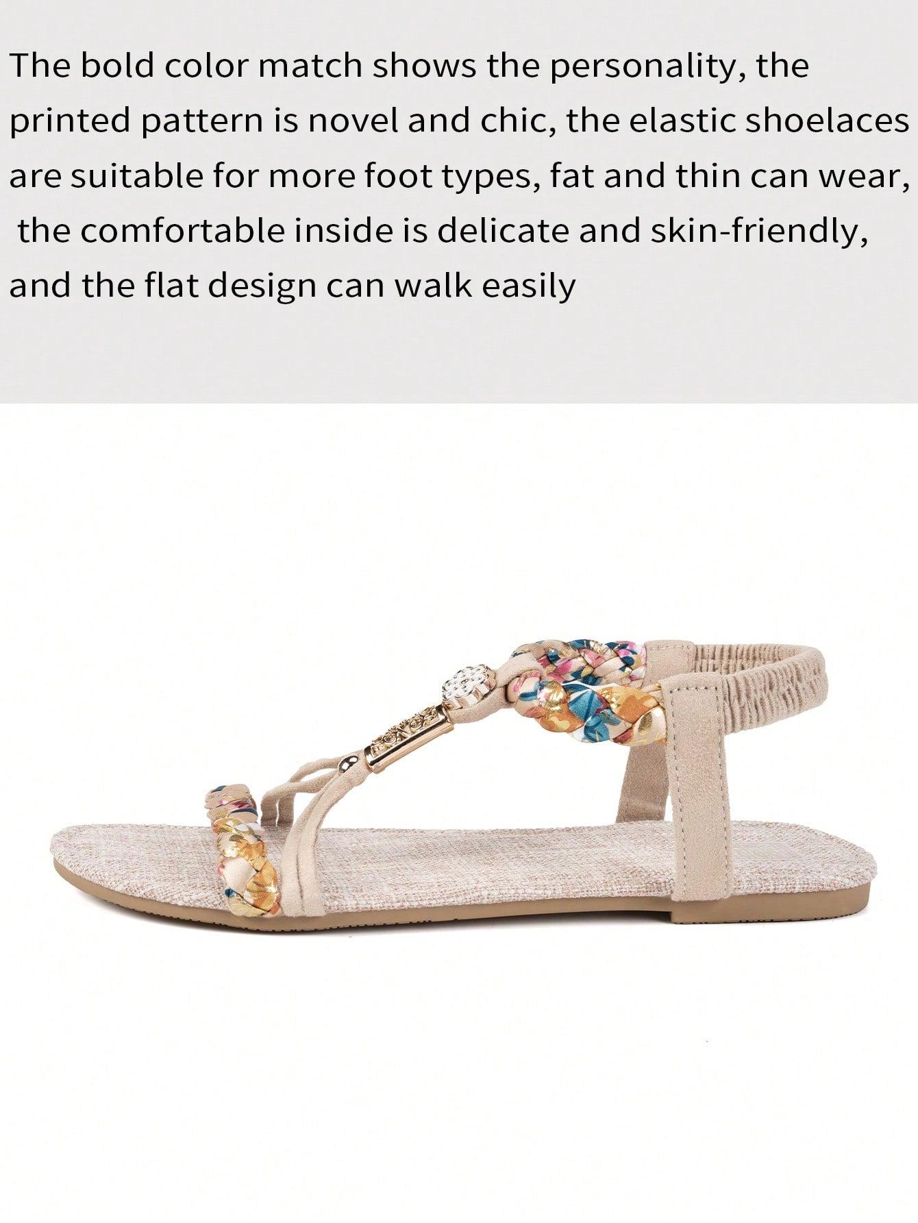 Women's woven flat slingback toe-post sandals with braid detail and floral print, lightweight beach-ready style