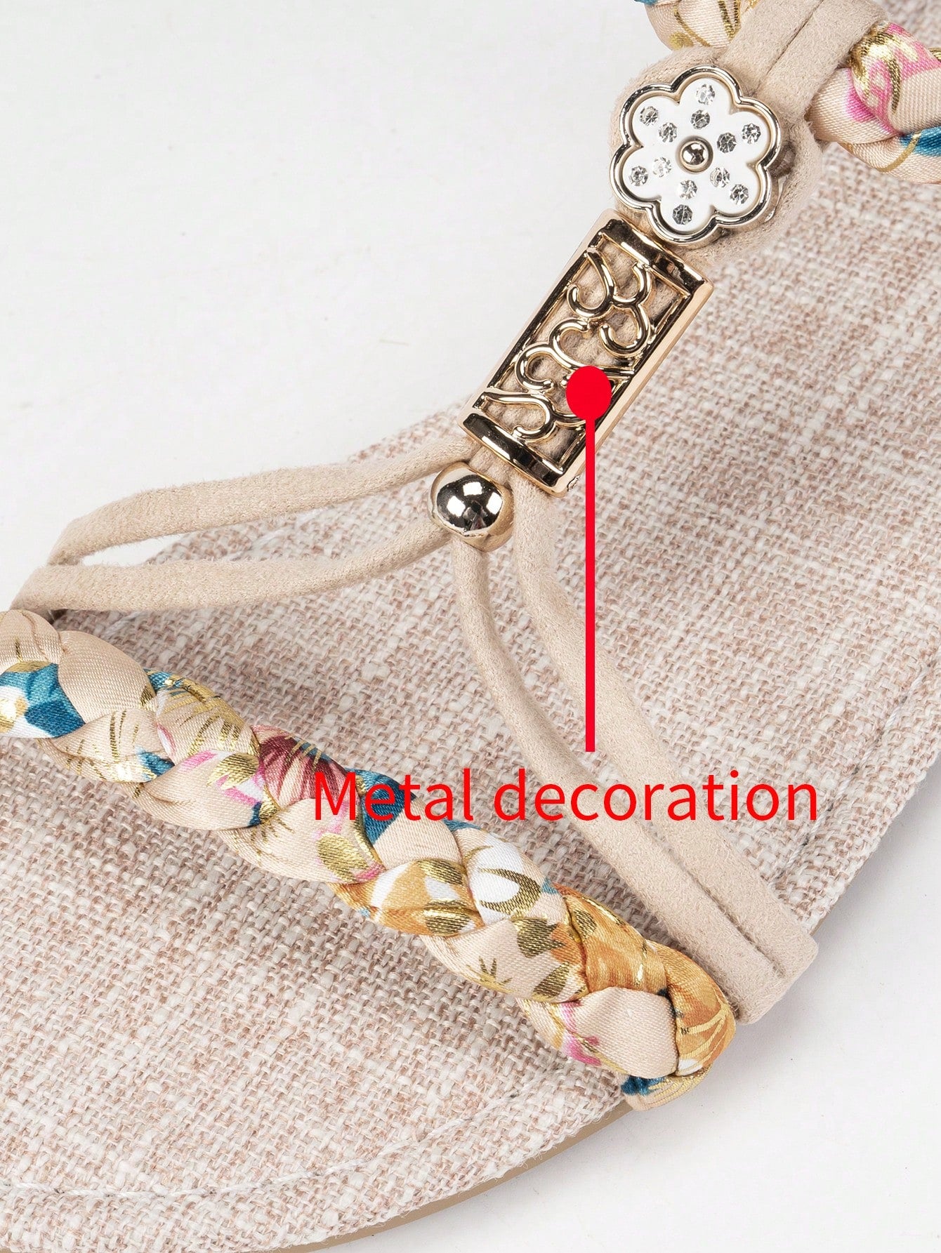 Women's woven flat slingback toe-post sandals with braid detail and floral print, lightweight beach-ready style
