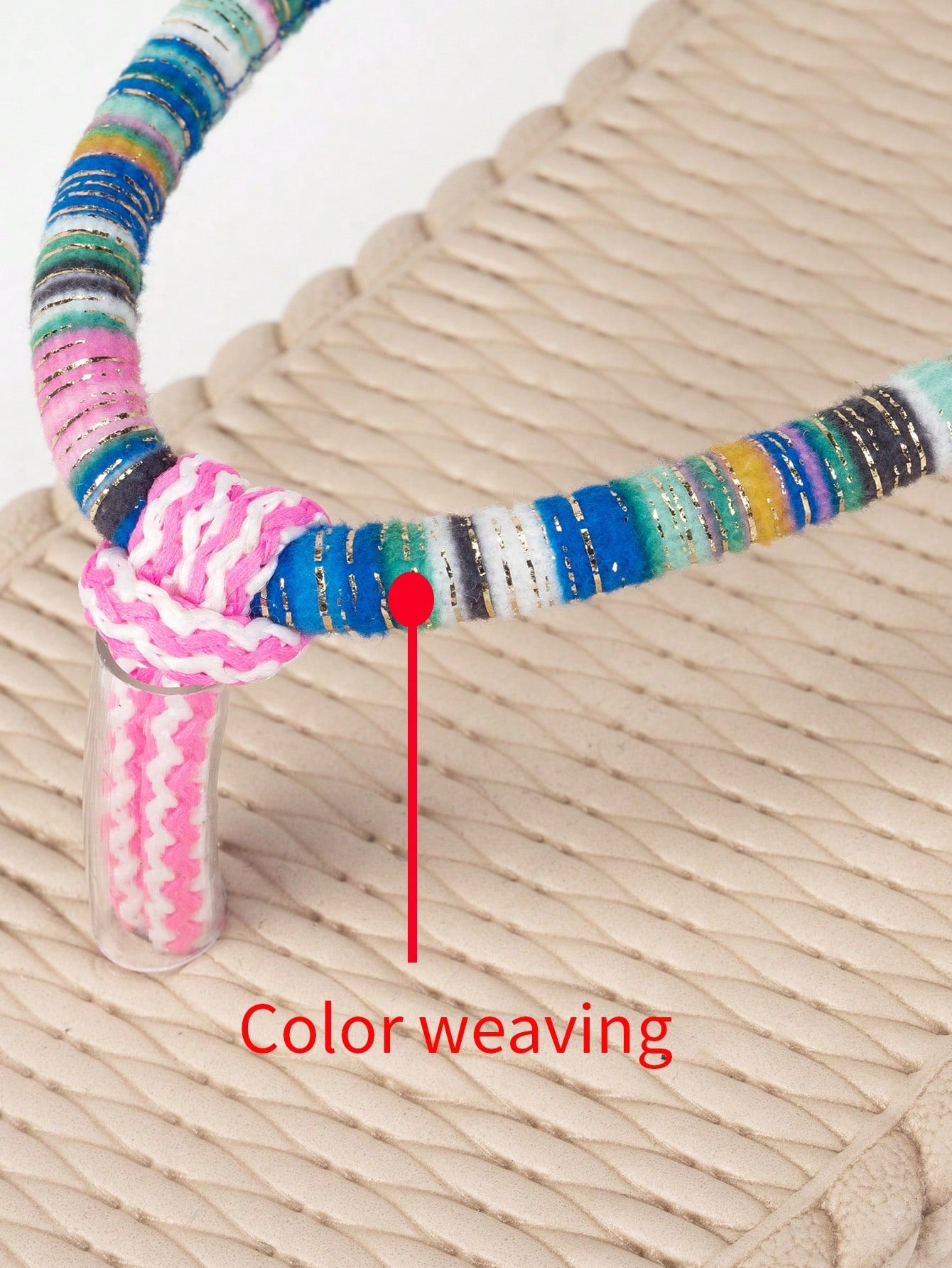 Women's flat slide sandals with asymmetrical design, lightweight construction, and breathable faux rope-style sole detail for vacation and beach wear.