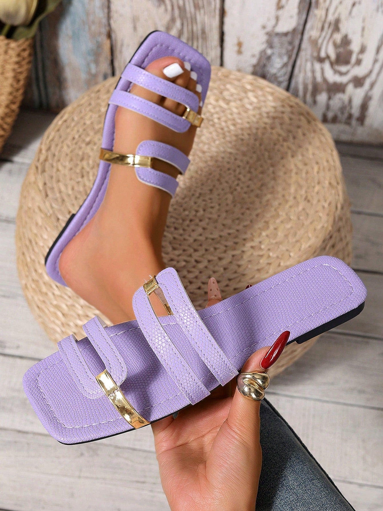 Women's yellow open-toe flat slide sandals featuring a cut-out design and textured plain pattern for casual beach and daily wear.