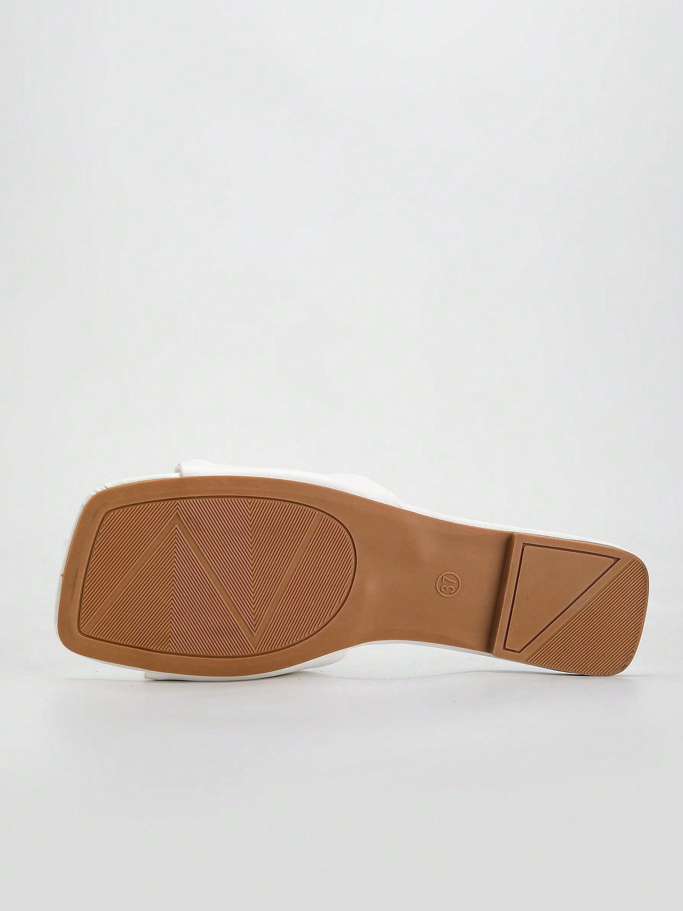 Women's white flat thong slide sandals with open square toe and twist detail, casual elegant style for home wear.