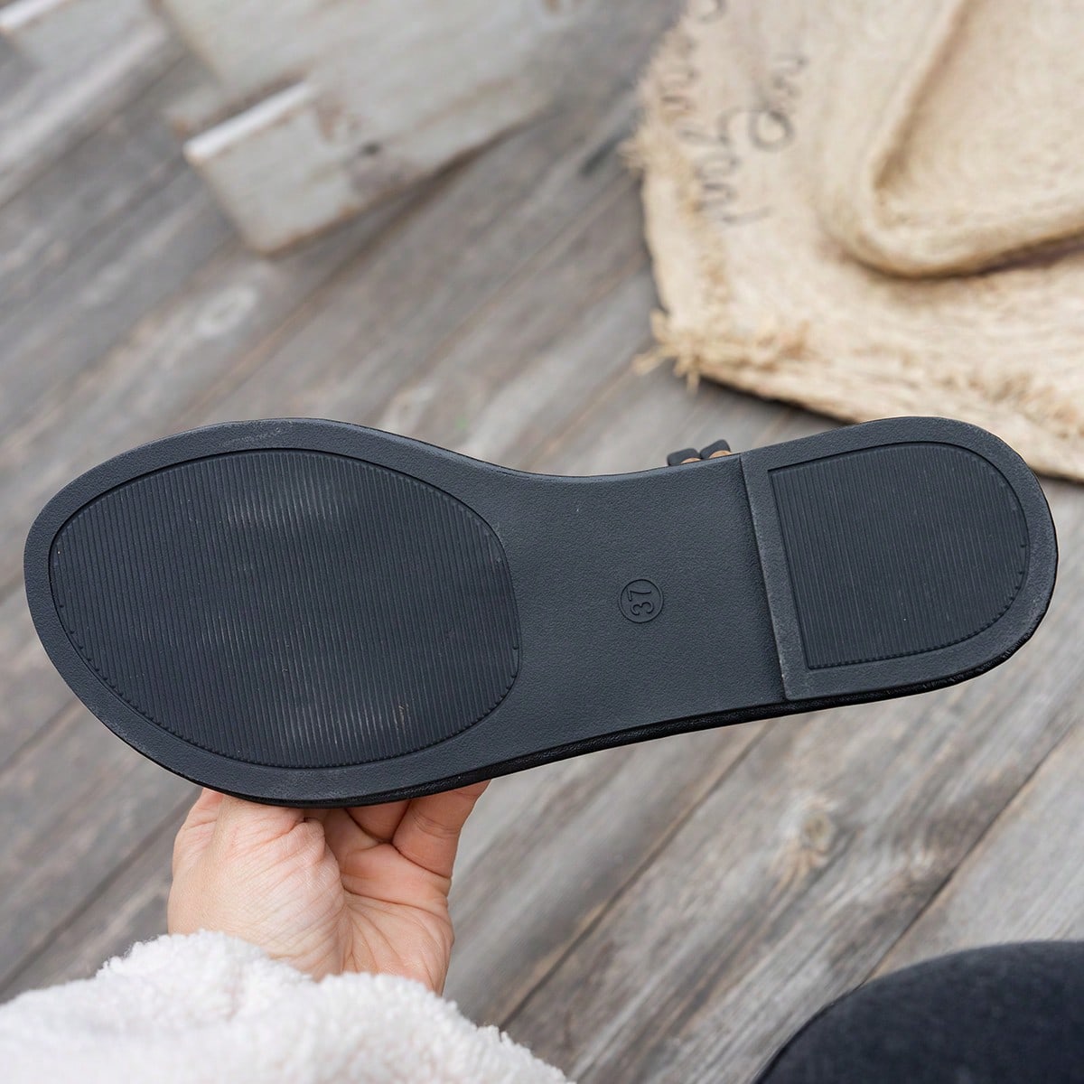 Women’s peep toe flat slide sandals with asymmetrical straps in a simple bohemian Roman beach style