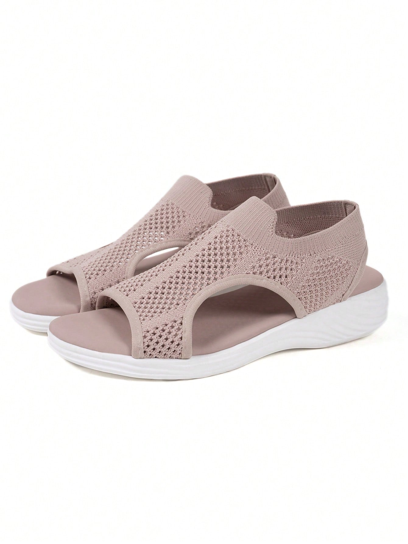 Plus size women's slip-on wedge slide sandals with open toe, low platform heel, and breathable cutout fabric upper, shown as a casual outdoor style sandal.