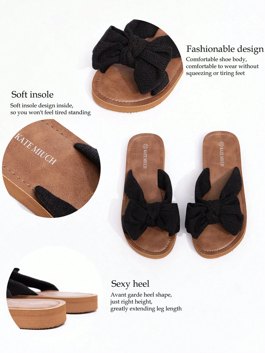 Women's flat slide sandals with ruched fabric, bow accent, and fringe detail, suitable for outdoor vacation wear.