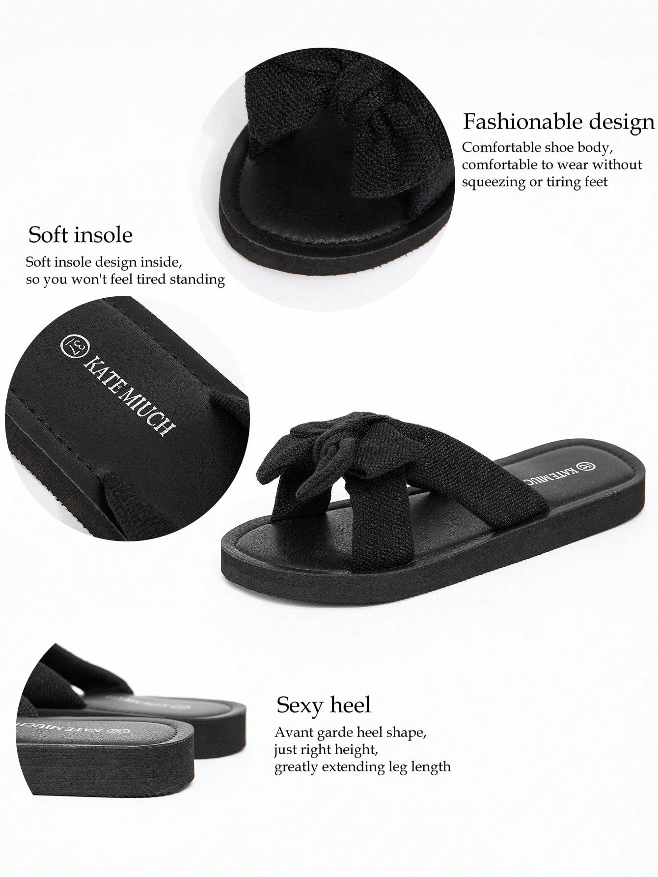 Women's flat slide sandals with ruched fabric, bow accent, and fringe detail, suitable for outdoor vacation wear.
