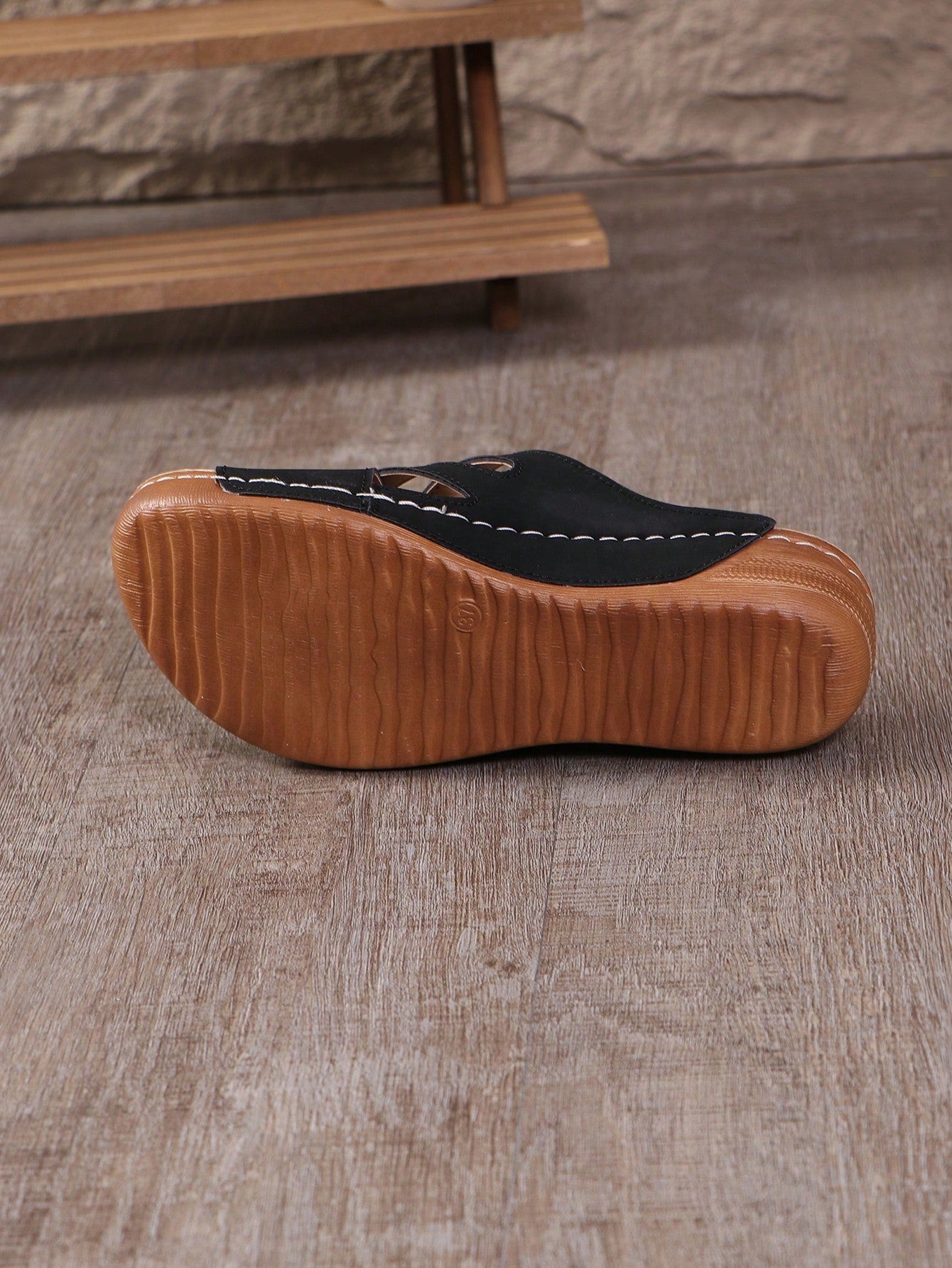 Women's slip-on beach wedge slide sandals with open toe, thick sole, criss-cross straps, and buckle detail