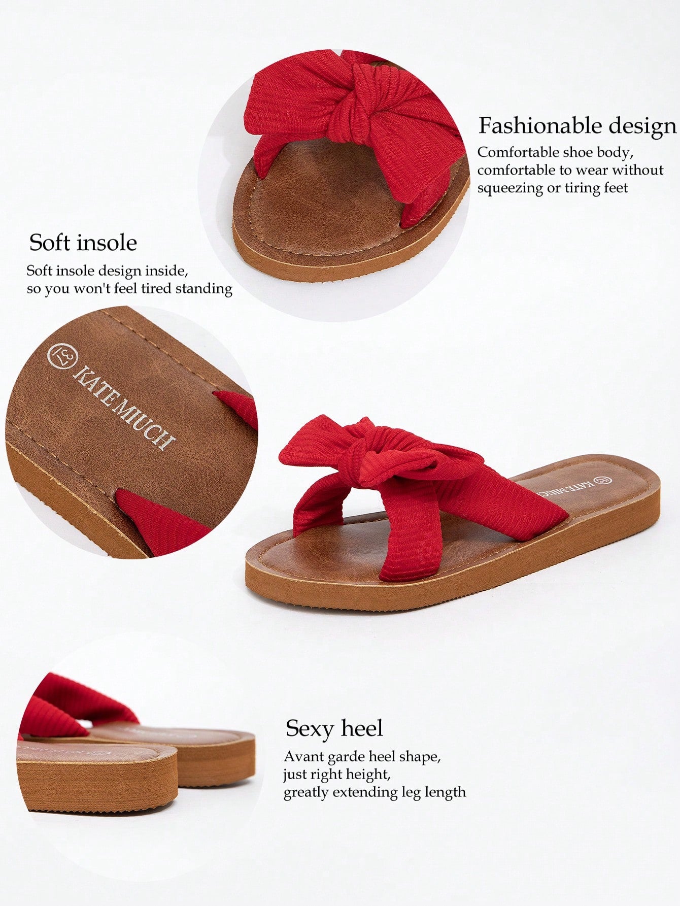 Women's flat slide sandals with ruched fabric, bow accent, and fringe detail, suitable for outdoor vacation wear.