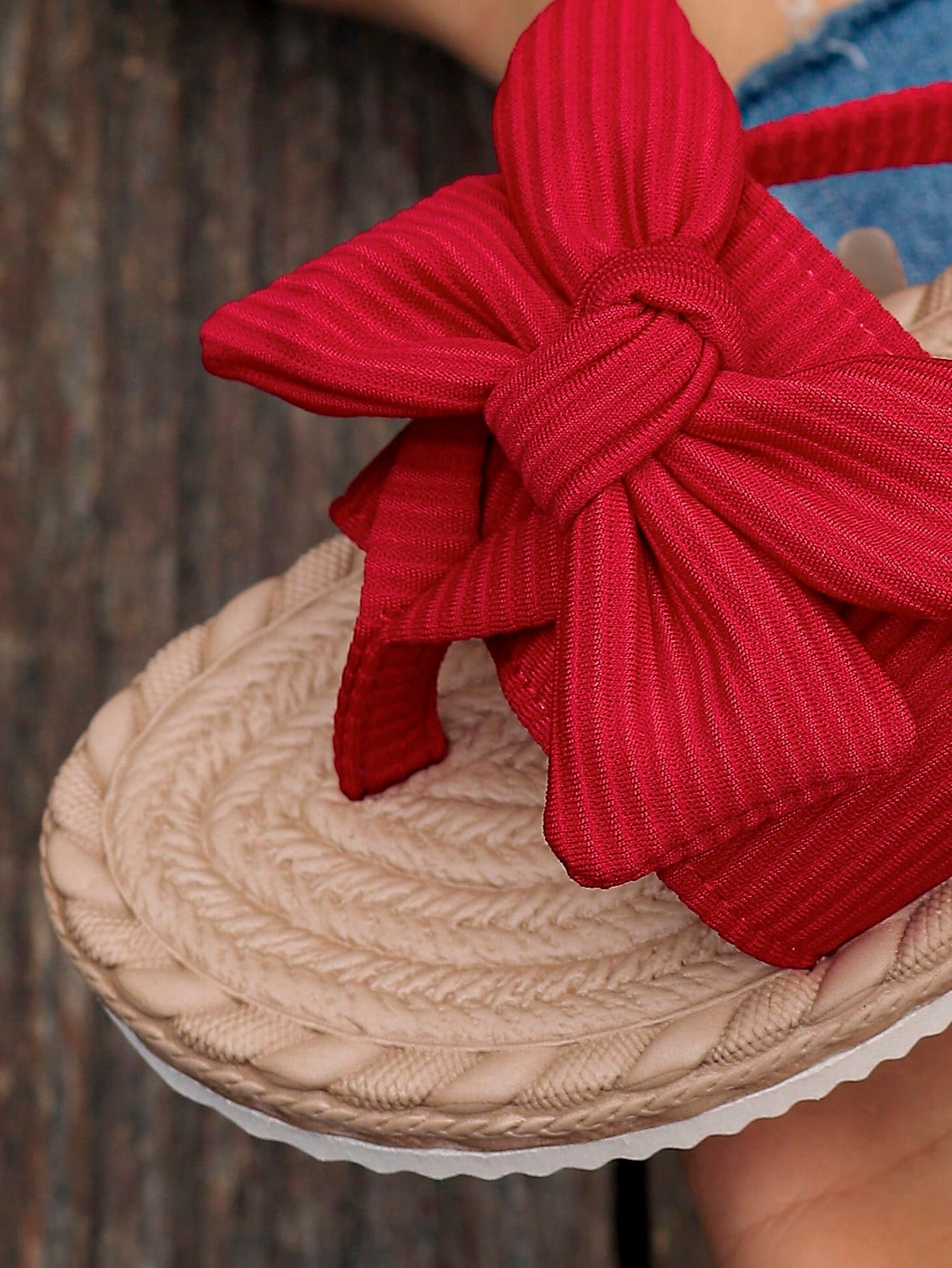 Women's red flat slide sandals with bow decor and open toe design, casual lightweight summer beach shoes