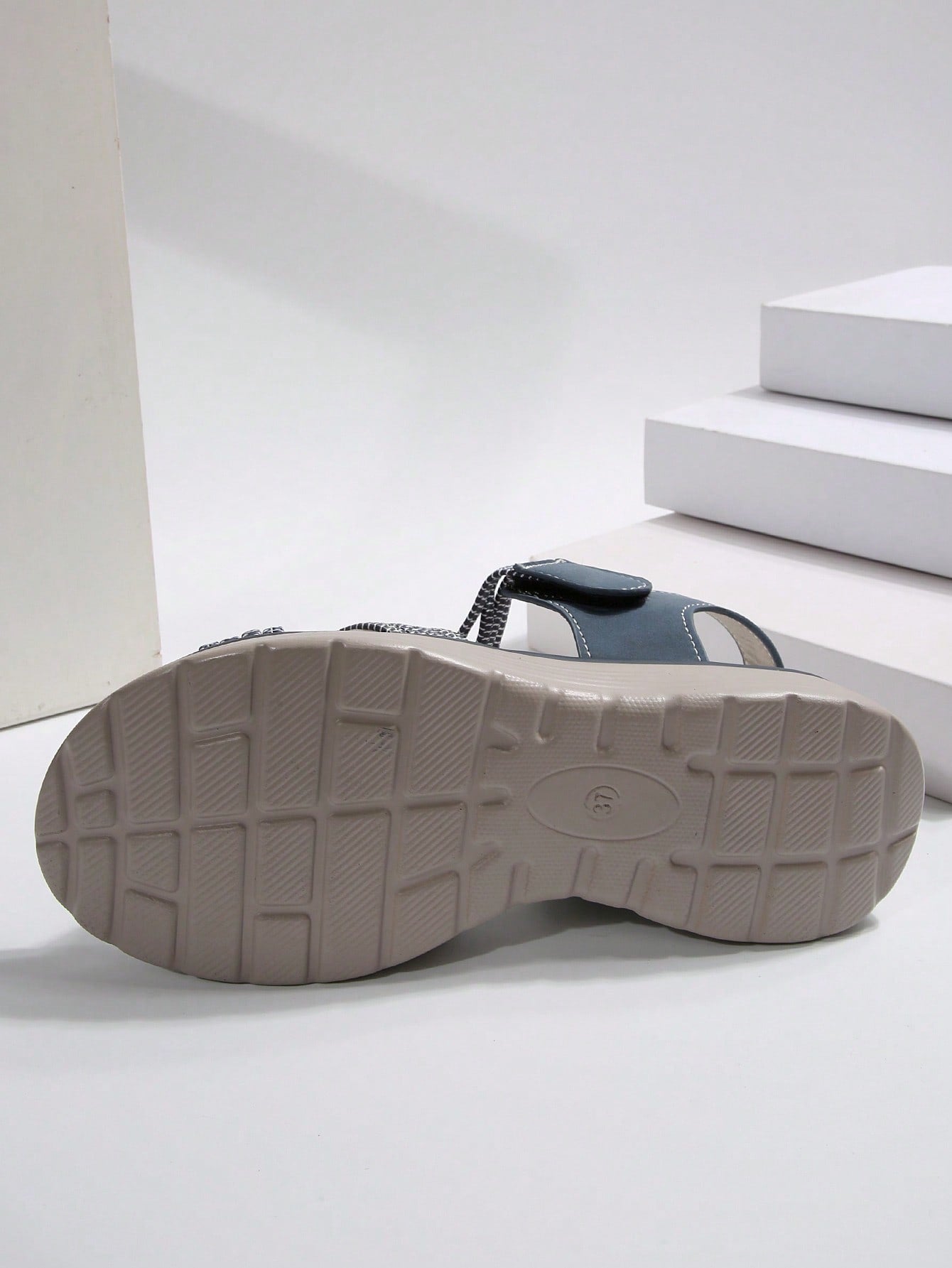Women's plus size platform wedge sandals with hook-and-loop closure, open toe, ankle strap, and cut-out detailing in a casual beach style.