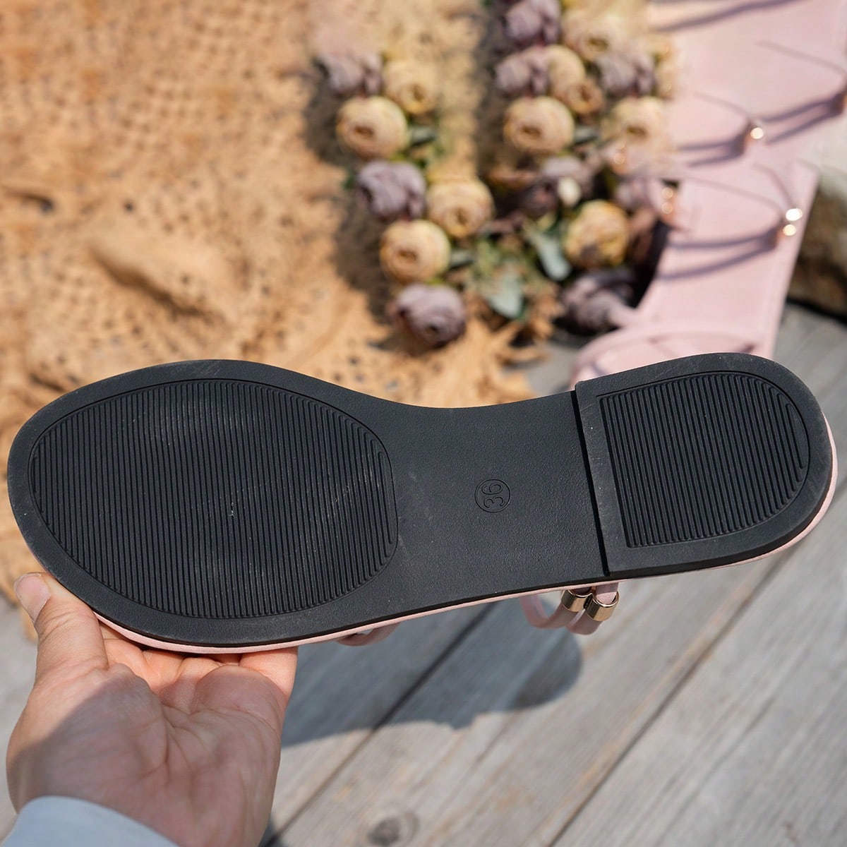Women’s peep toe flat slide sandals with asymmetrical straps in a simple bohemian Roman beach style