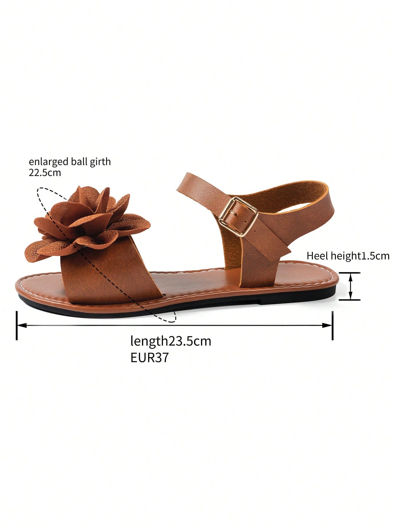 Women's wide width flat thong sandals in brown with toe post, buckle detail, and elastic strap, designed for comfortable beach and casual summer wear.