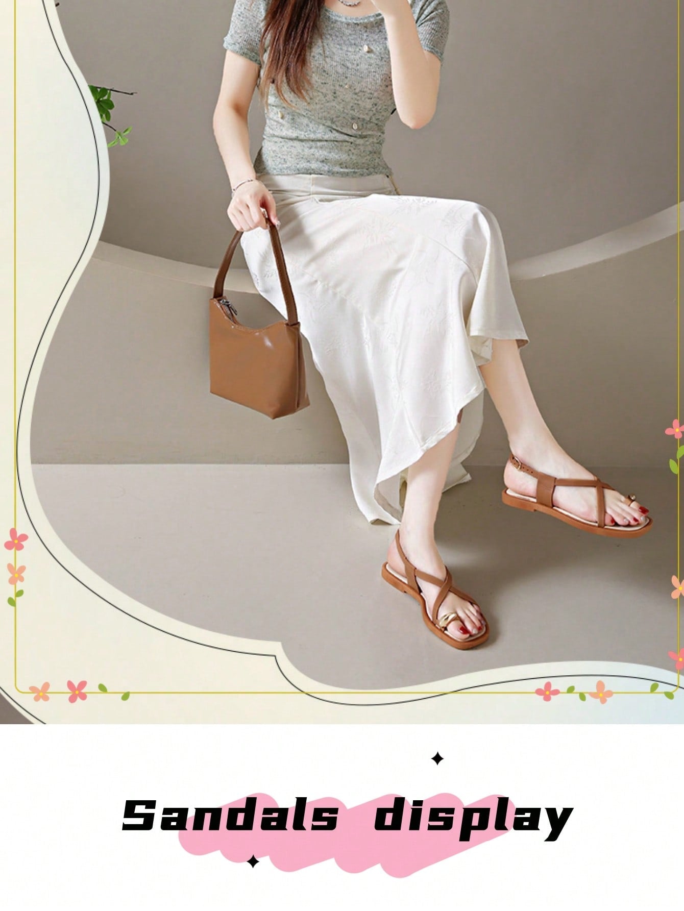 Women's white flat slide sandals featuring criss cross straps, shell detail, and buckle accents