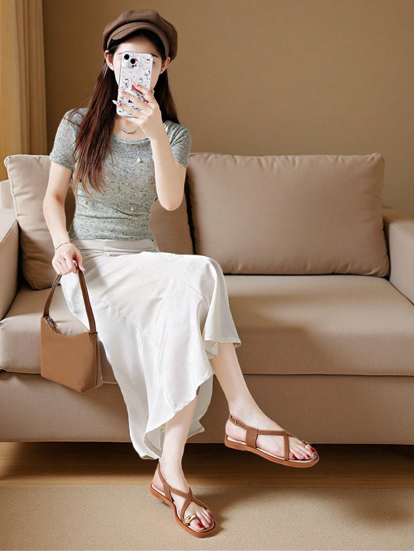 Women's white flat slide sandals featuring criss cross straps, shell detail, and buckle accents
