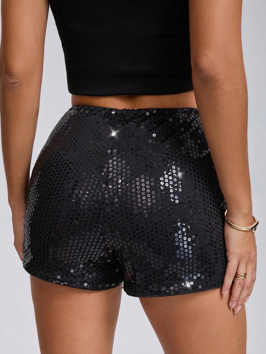 Women's Y2K leopard print sequin ultra short hot pants with elastic waist and shiny party style