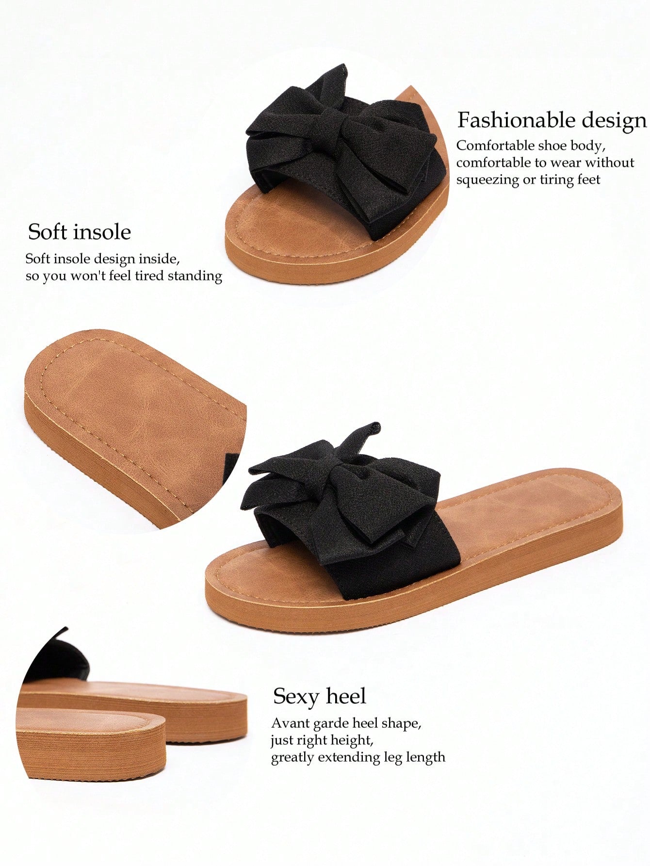 Women's flat slide sandals with ruched fabric, bow accent, and fringe detail, suitable for outdoor vacation wear.