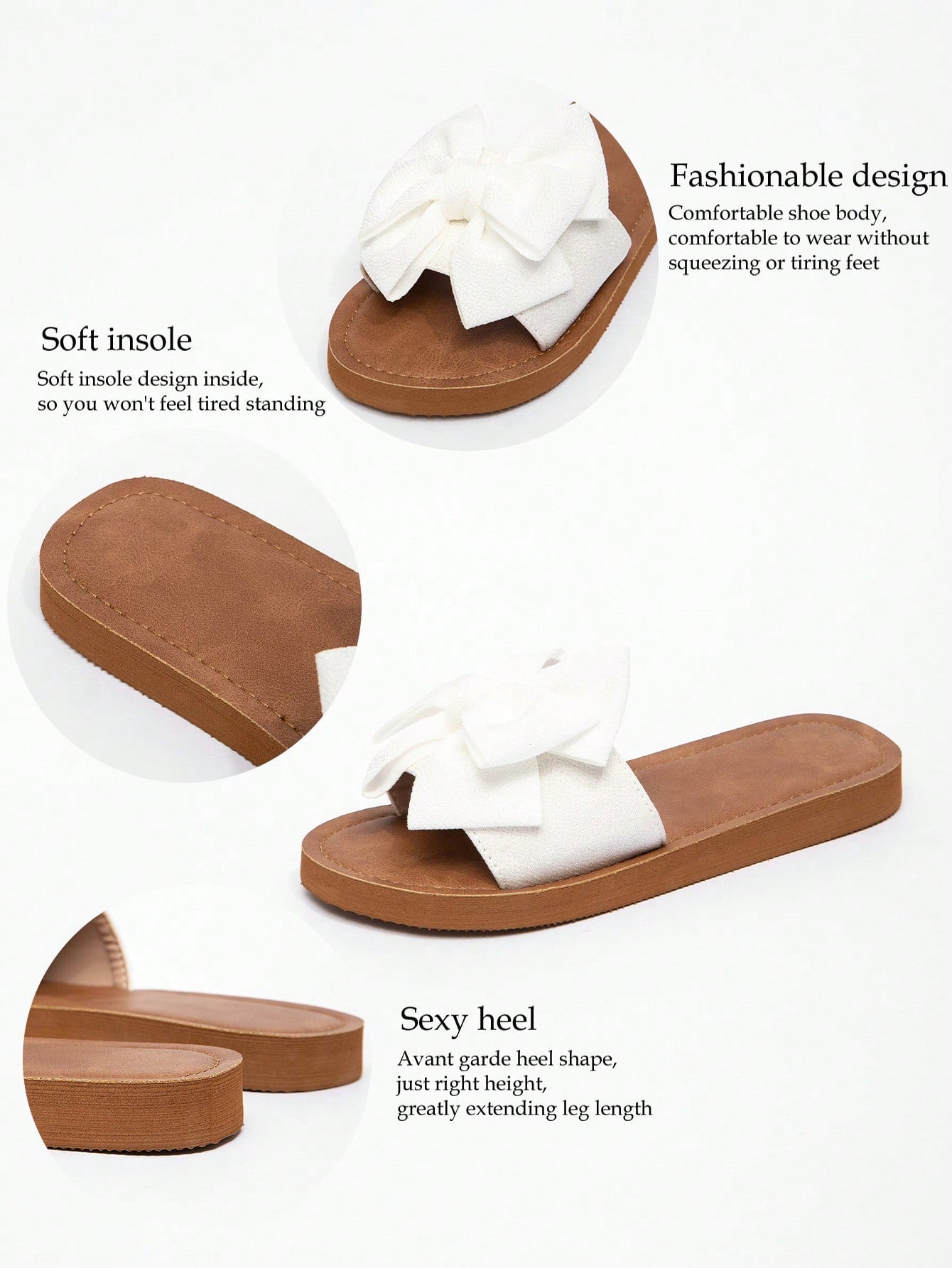 Women's flat slide sandals with ruched fabric, bow accent, and fringe detail, suitable for outdoor vacation wear.