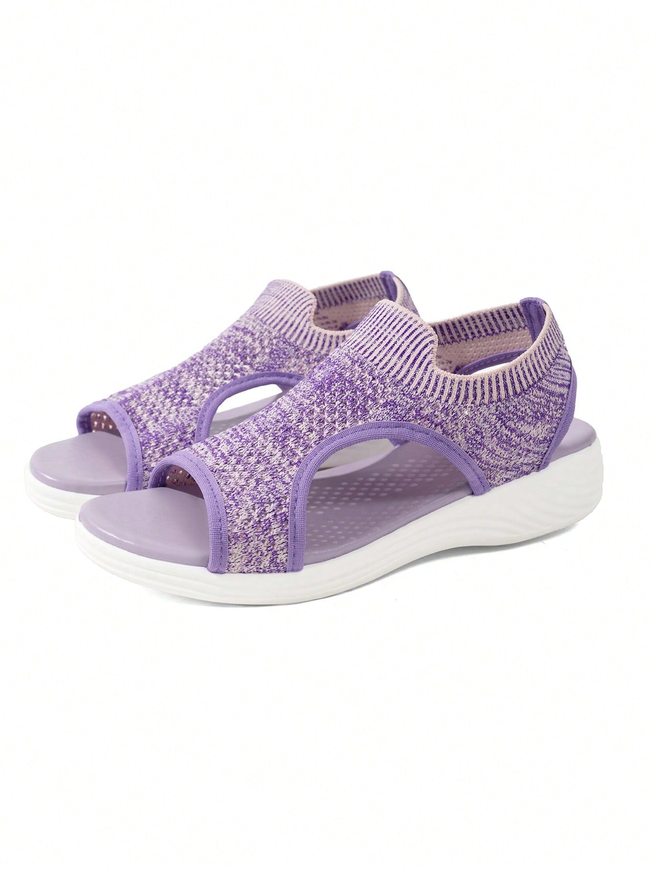 Plus size women's slip-on wedge slide sandals with open toe, low platform heel, and breathable cutout fabric upper, shown as a casual outdoor style sandal.