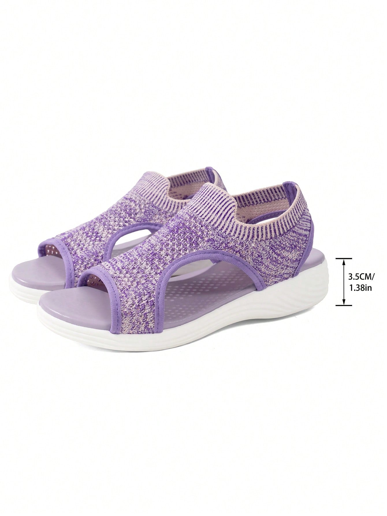 Plus size women's slip-on wedge slide sandals with open toe, low platform heel, and breathable cutout fabric upper, shown as a casual outdoor style sandal.