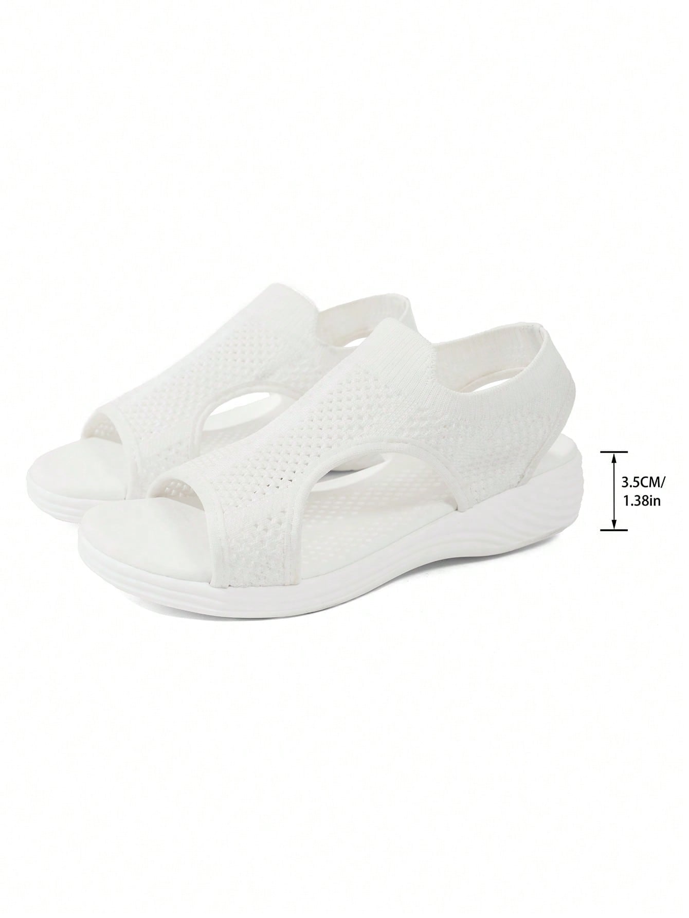 Plus size women's slip-on wedge slide sandals with open toe, low platform heel, and breathable cutout fabric upper, shown as a casual outdoor style sandal.