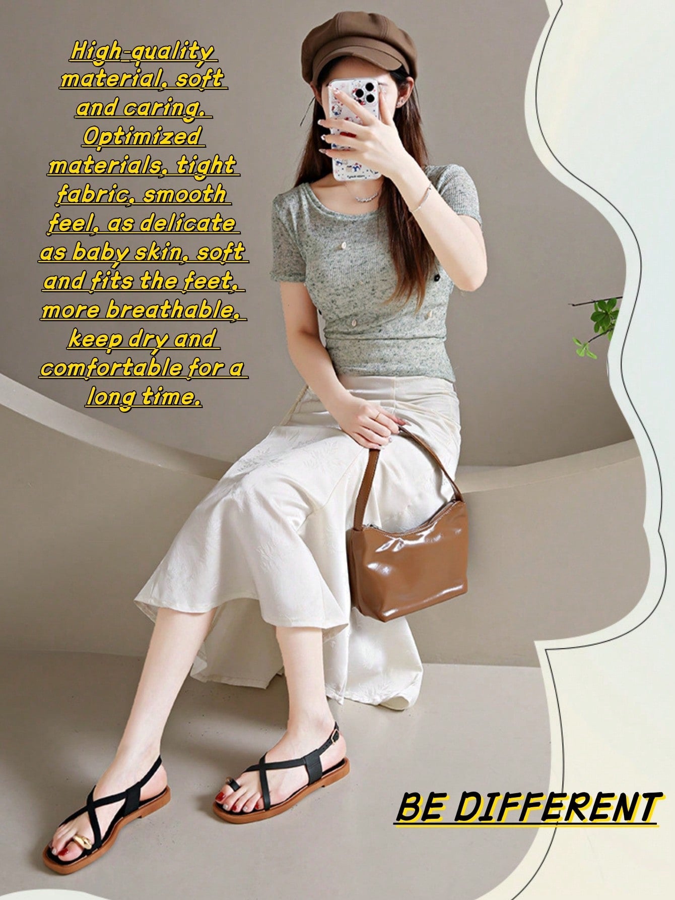 Women's white flat slide sandals featuring criss cross straps, shell detail, and buckle accents