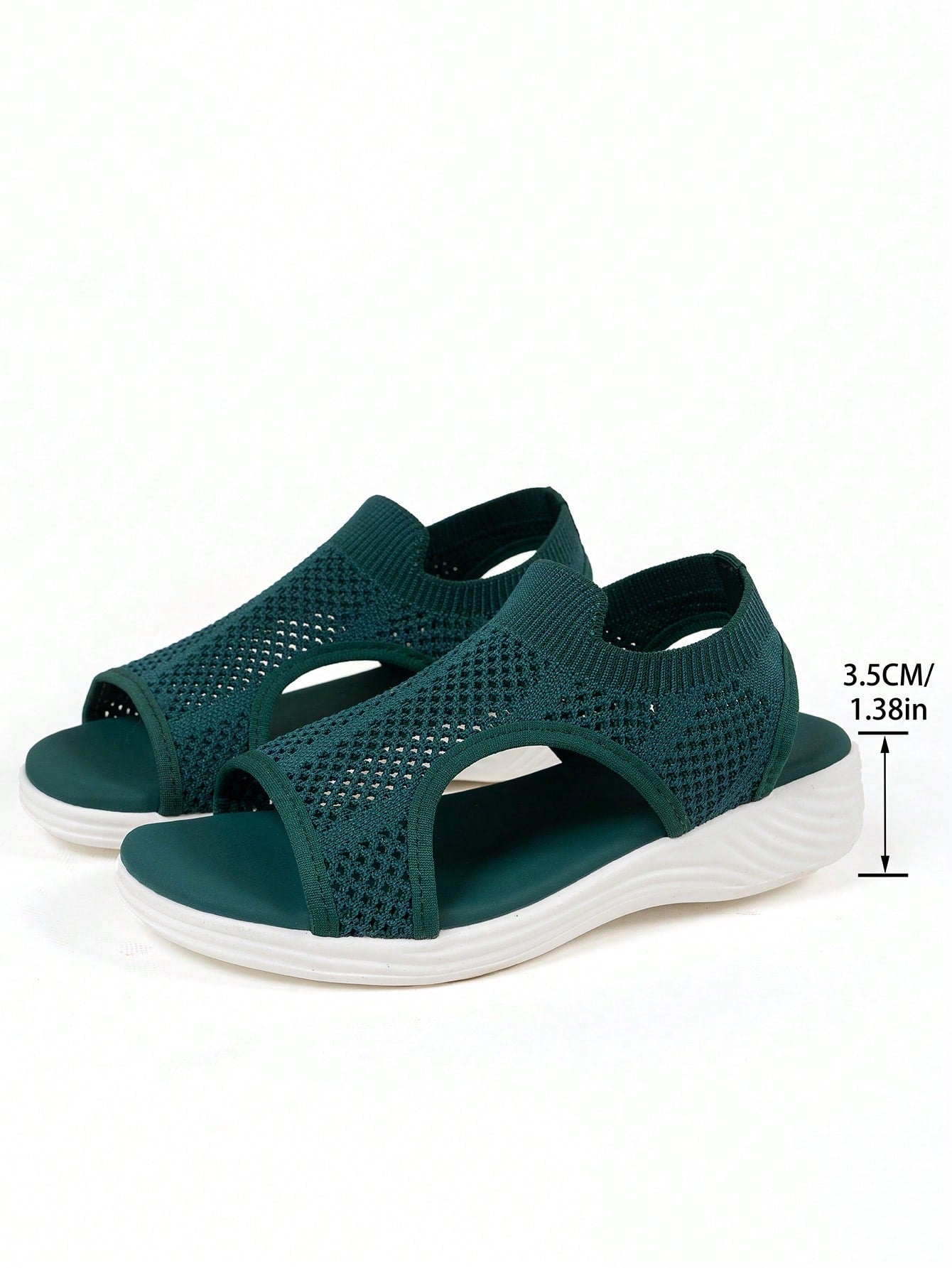 Plus size women's slip-on wedge slide sandals with open toe, low platform heel, and breathable cutout fabric upper, shown as a casual outdoor style sandal.