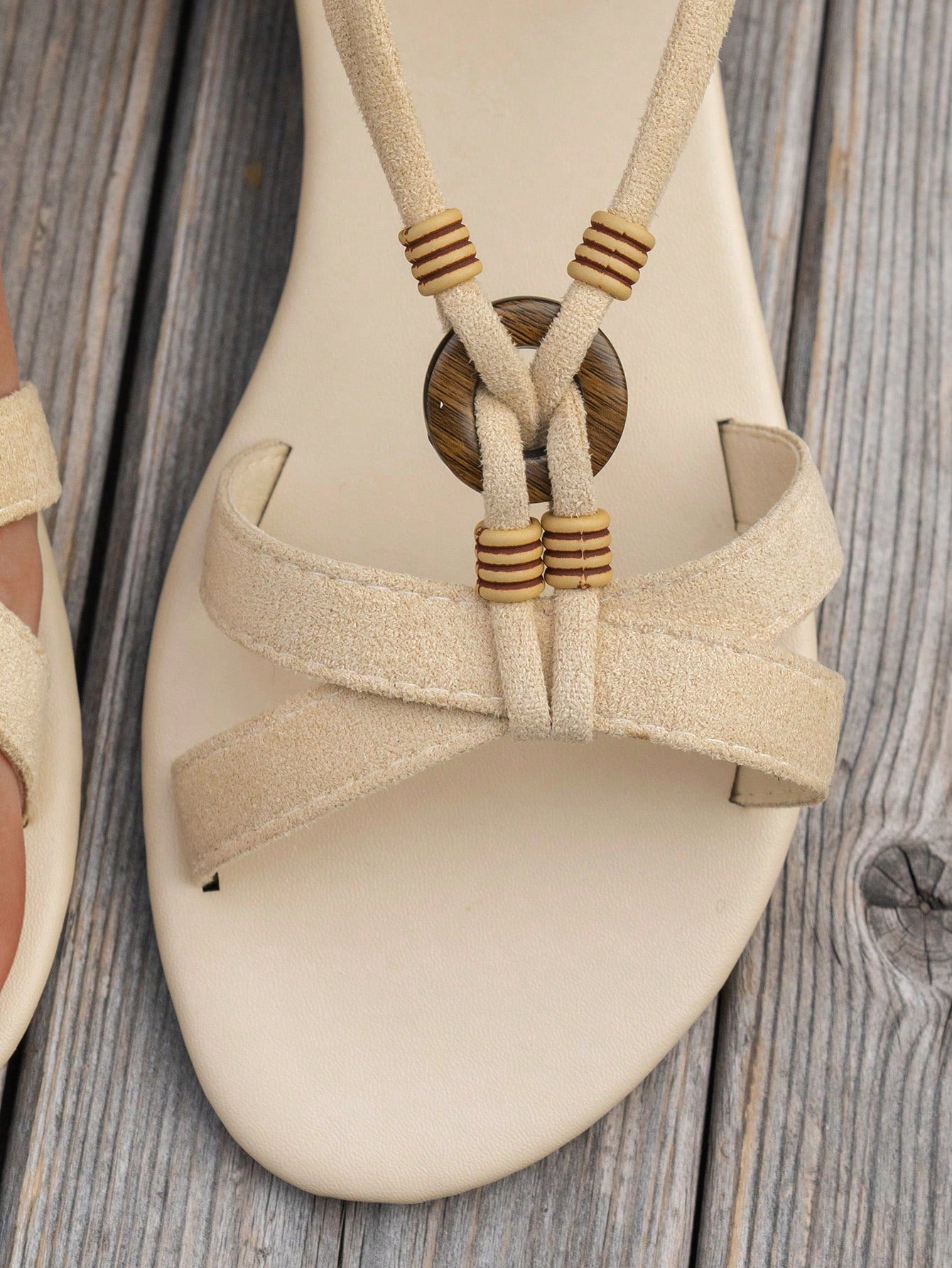 Women's bohemian flat slingback sandals with beaded detailing and open-toe design, featuring a fabric upper, PU leather lining and insole, and TPR outsole.