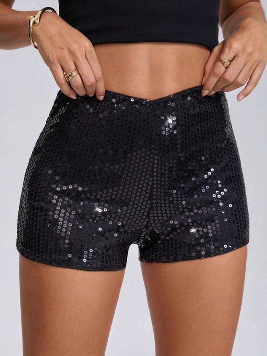 Women's Y2K leopard print sequin ultra short hot pants with elastic waist and shiny party style