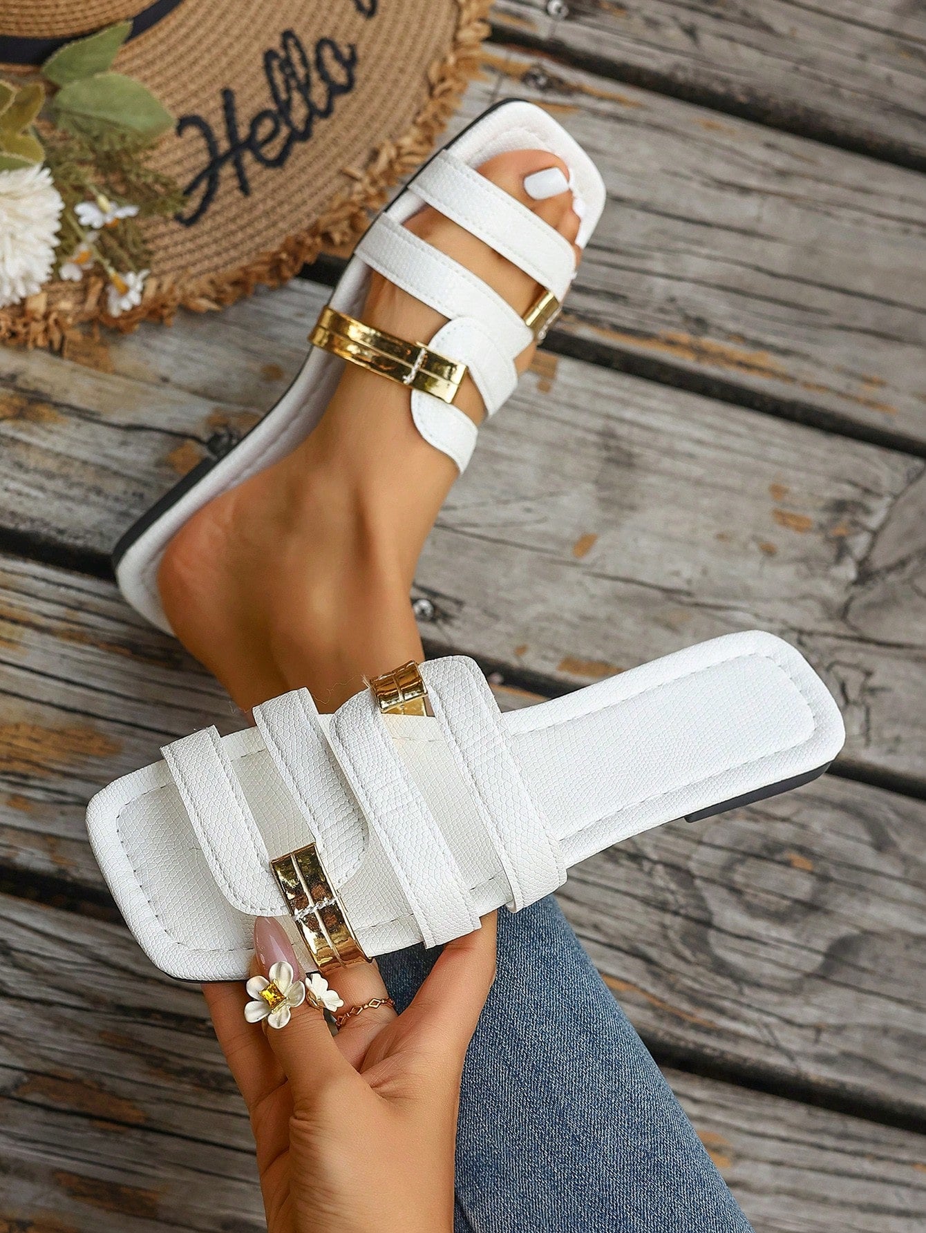 Women's yellow open-toe flat slide sandals featuring a cut-out design and textured plain pattern for casual beach and daily wear.