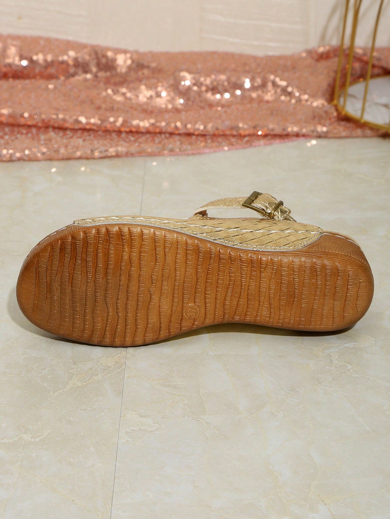 Women's open-toe platform wedge beach sandals with thick sole, stitching detail, floral accents, buckle closure, and removable adjustable shoelaces.