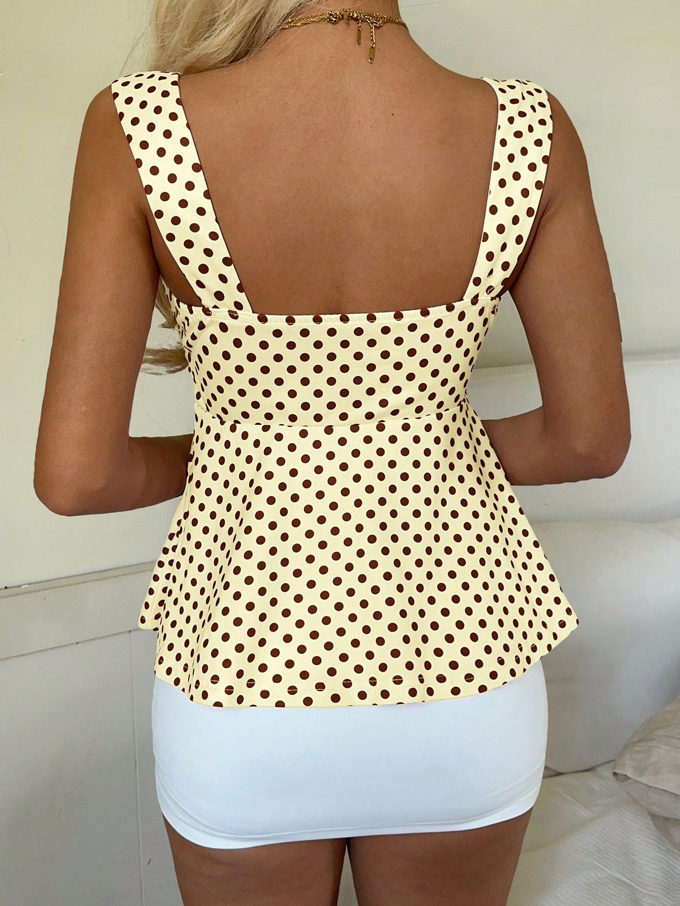 CovetEZ 2026 Spring/Summer New Women's Apparel: Black Polka Dot Cute Casual Versatile Ruffle Drawstring Blouse/Tank Top,Summer Top