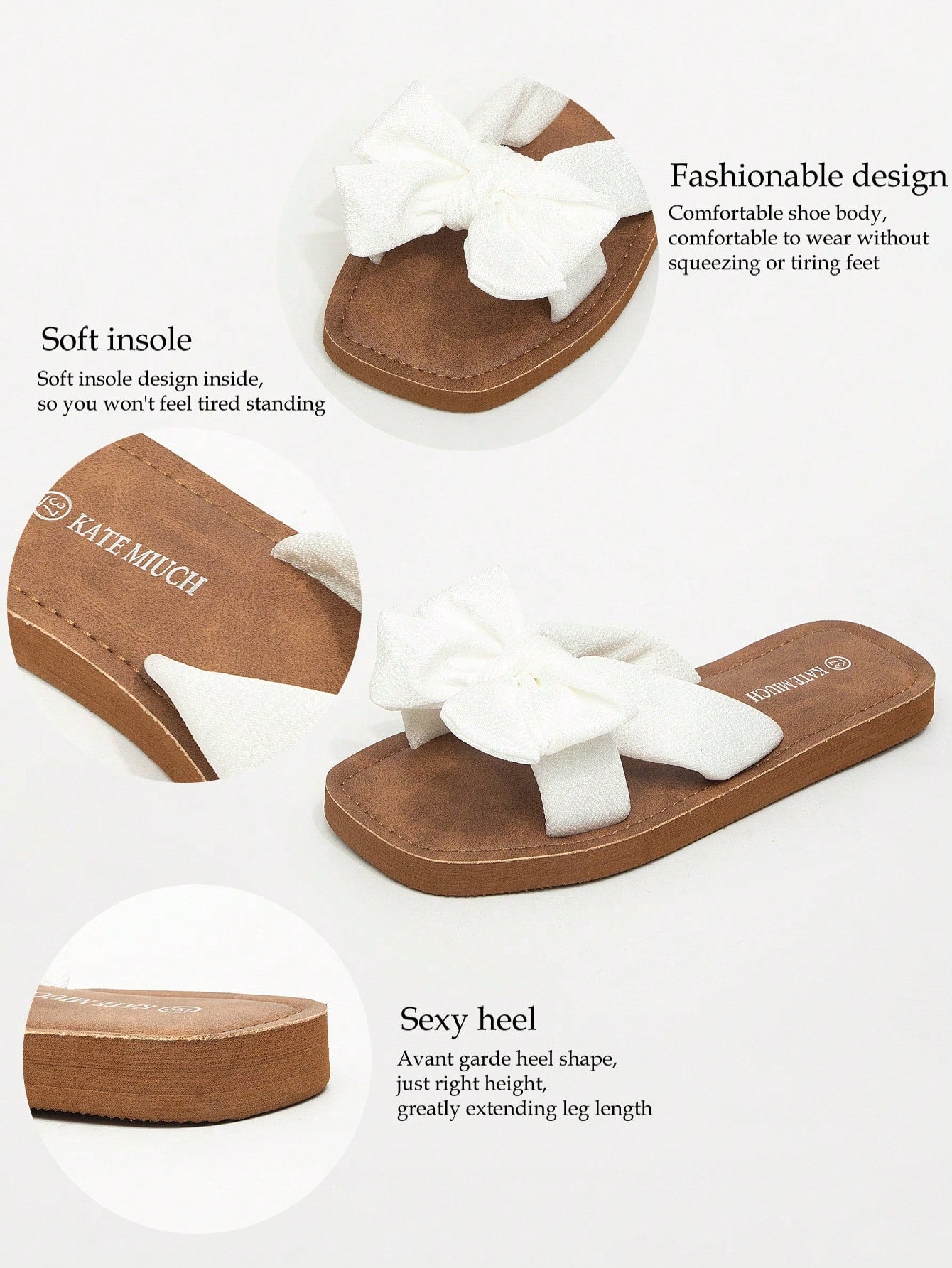 Women's flat slide sandals with ruched fabric, bow accent, and fringe detail, suitable for outdoor vacation wear.