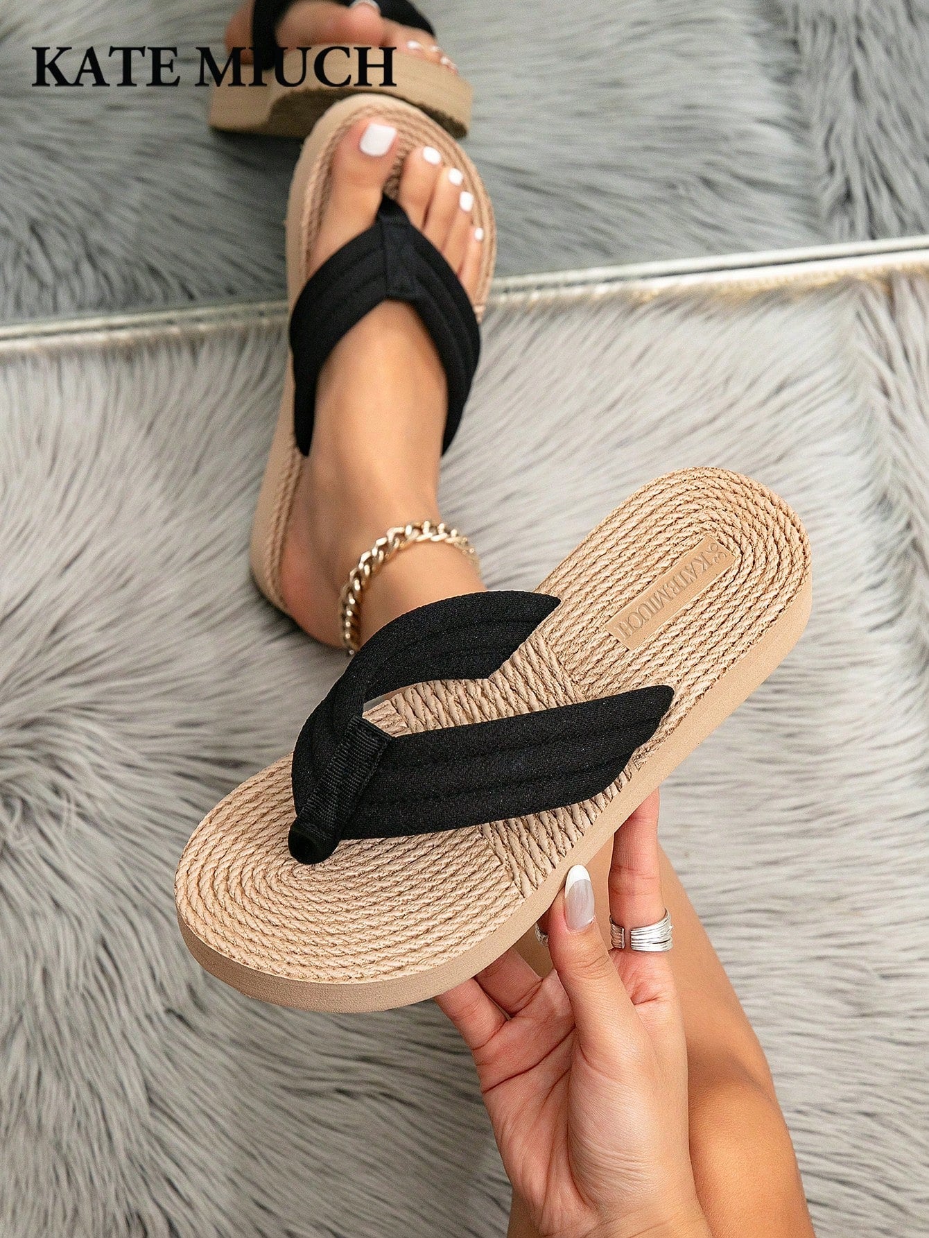 Women's velvet flat slide sandals with floral detail and a round toe, casual chic slip-on style for outdoor wear.