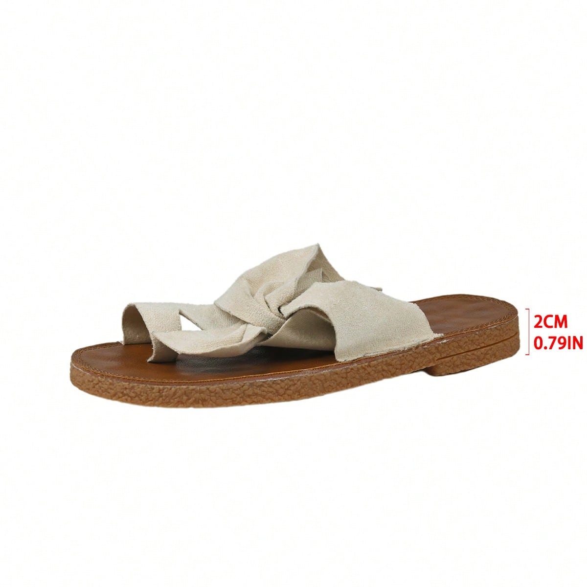 Women's flat slide sandals with bow tie, knot, and braided details, toe post design, and bohemian plant pattern.