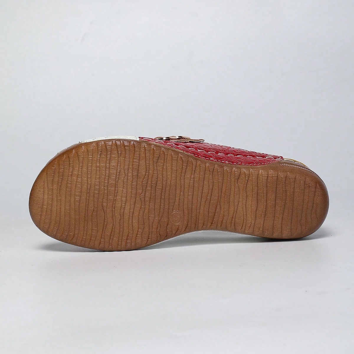 Women's slip-on beach wedge slide sandals with open toe, thick sole, criss-cross straps, and buckle detail