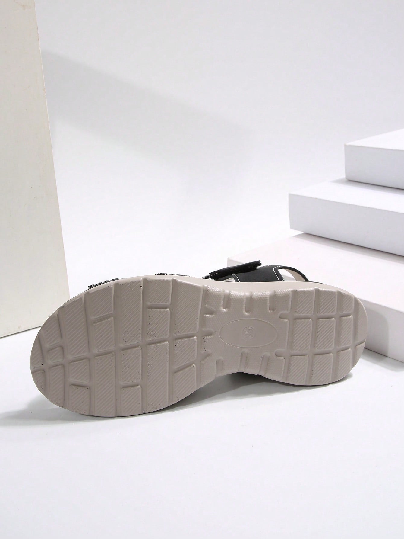 Women's plus size platform wedge sandals with hook-and-loop closure, open toe, ankle strap, and cut-out detailing in a casual beach style.