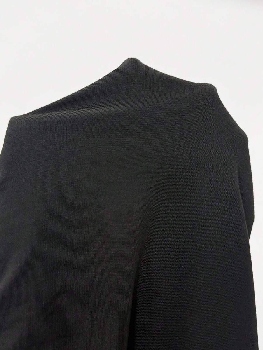 Black Y2K asymmetrical bodycon mini dress with short sleeves, metal grommet decor, 3D rose detail, slim fit, and semi-sheer knitted fabric.