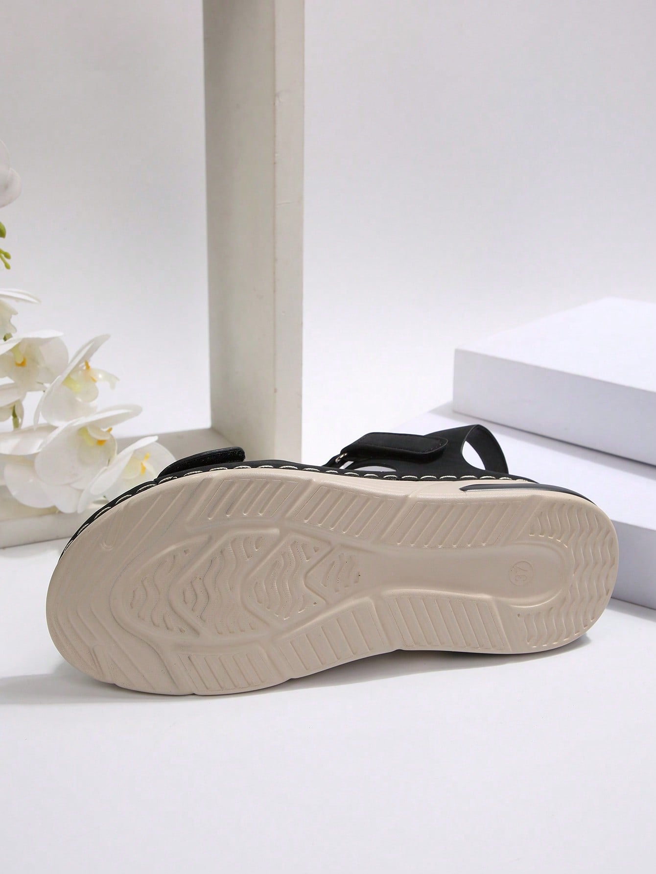 Women's plus size platform wedge sandals with hook-and-loop closure, open toe, ankle strap, and cut-out detailing in a casual beach style.
