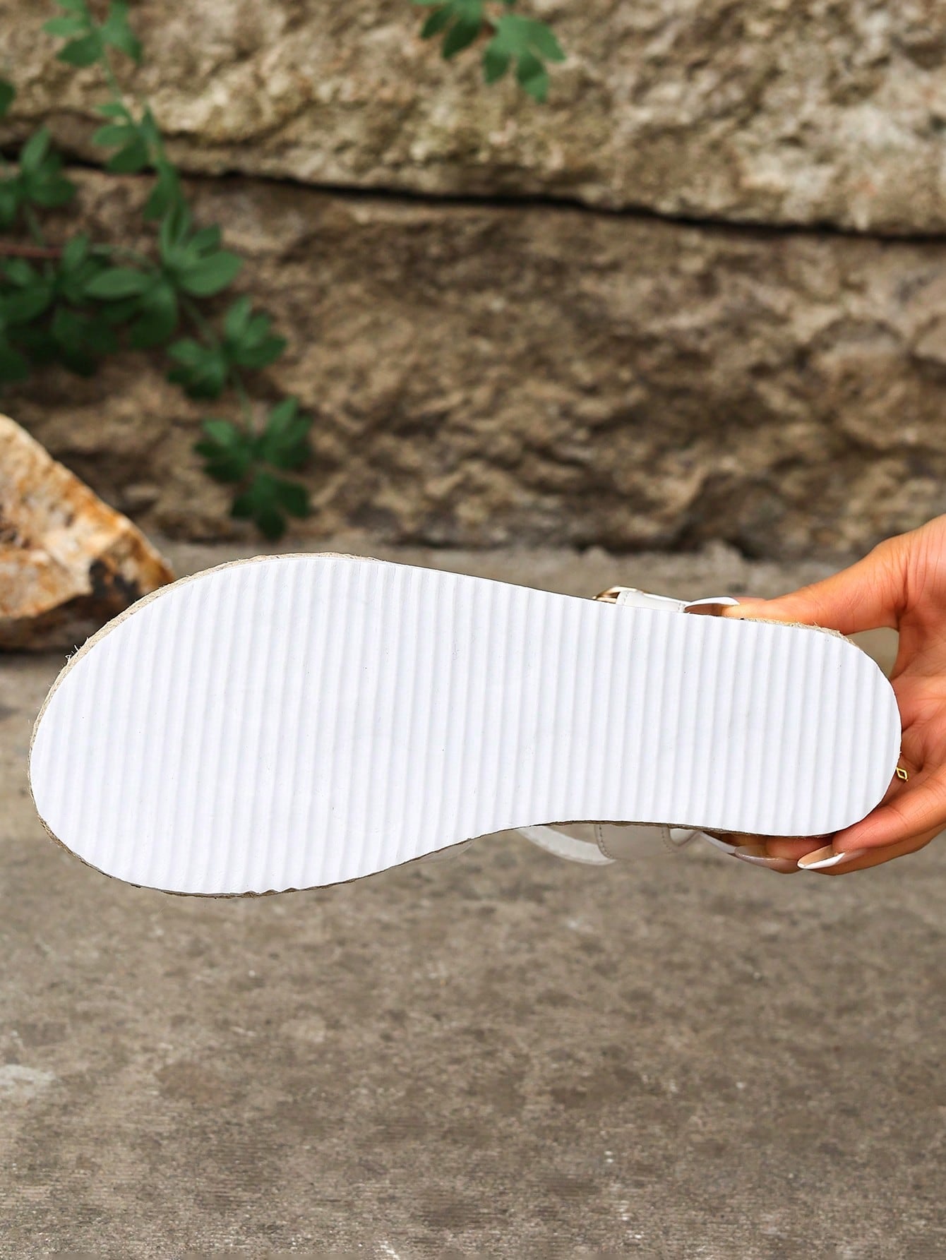 Women's thick sole flip flop sandals with adjustable buckle strap, toe post design, and flatform mid heel in a casual vacation style.