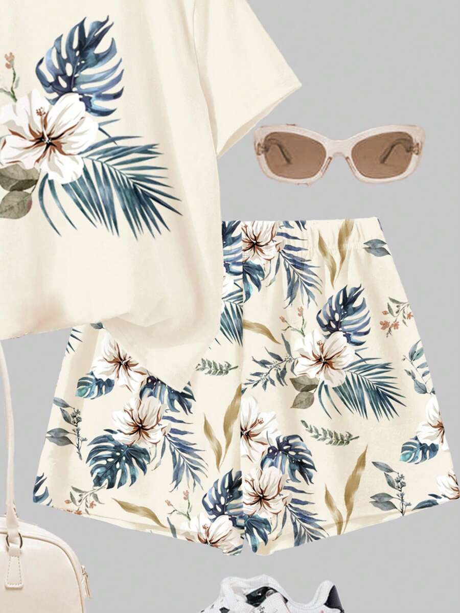 Young Girl Young Girl Casual Minimalist Short Sleeve T-Shirt And Shorts 2-Piece Set Suitable For Summer