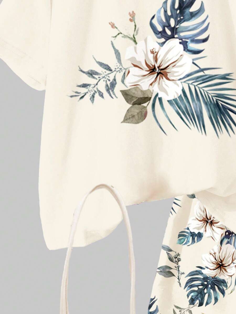 Young Girl Young Girl Casual Minimalist Short Sleeve T-Shirt And Shorts 2-Piece Set Suitable For Summer
